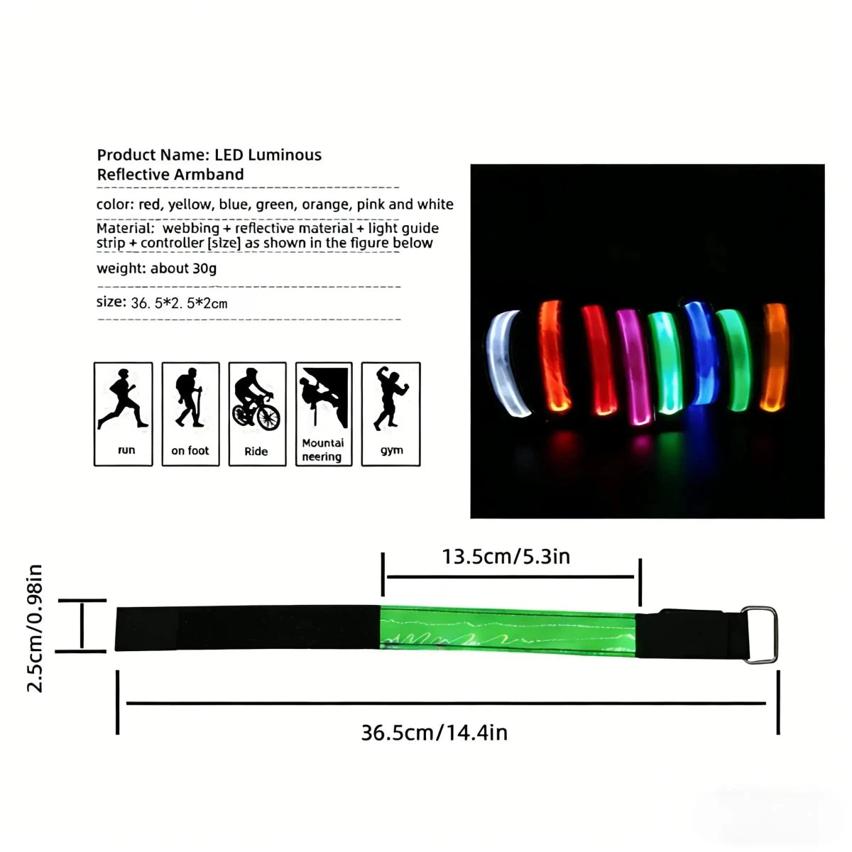 Brassards LED Running Haute Visibilité Nocturne 8 Couleurs Sport - CoreBeat Accessoires Sport