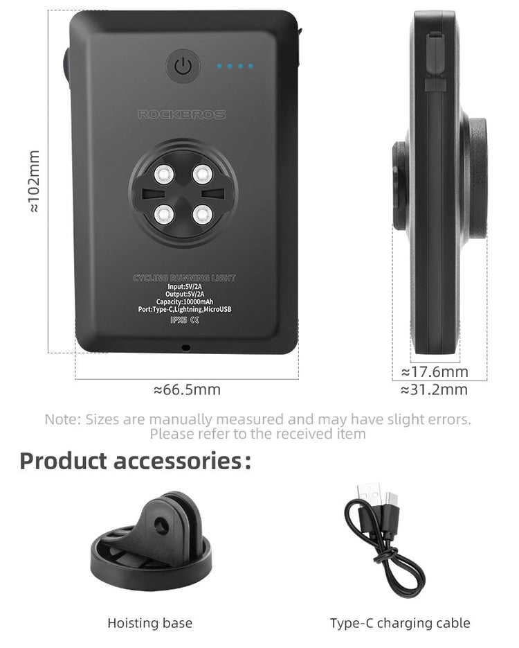 Feu Avant Vélo Powerbank ROCKBROS 5000 - 10000mAh USB - C - CoreBeat Vélo & Cyclisme