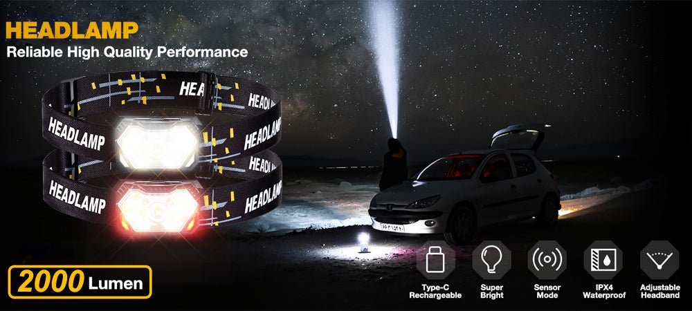 Lampe Frontale LED 9 Lumières USB Rechargeable - CoreBeat Accessoires Sport