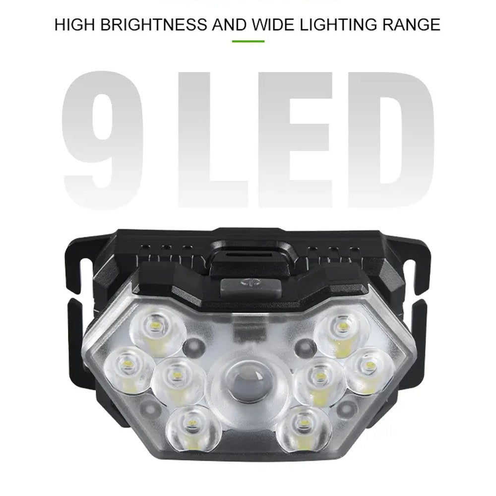 Lampe Frontale LED 9 Lumières USB Rechargeable - CoreBeat Accessoires Sport
